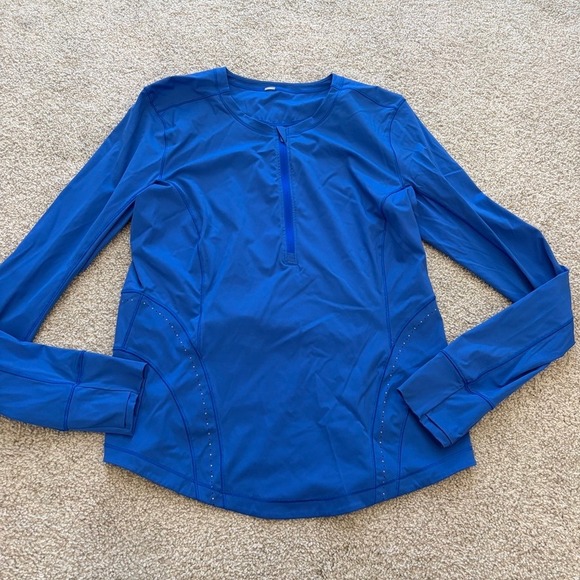 lululemon athletica Tops - Lululemon Flash Forward Half Zip Womens 8 Cerulean Blue Running Long Sleeve Top